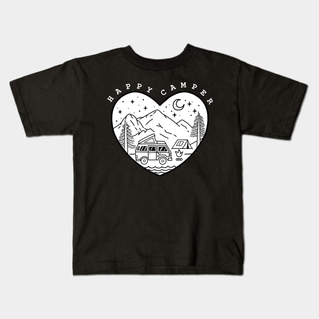 Happy Camper Doodle Kids T-Shirt by SuperrSunday